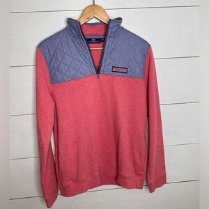 Vineyard Vines Coral and Blue Quilted 1/4 Zip Sweatshirt - Size XL